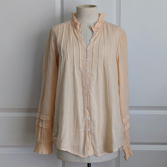 Faherty Willa Button Front 100% Organic Cotton Long Sleeve Vanilla Cream M NWT - Picture 2 of 16
